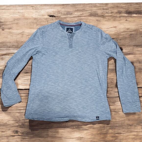 prAna Ronnie Henley Long Sleeve Shirt Mens Small Organic Cotton Polyester Gray - Picture 1 of 6